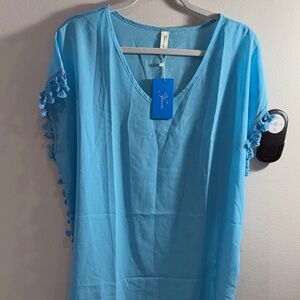 Blue Tassel Trim Swim Coverup